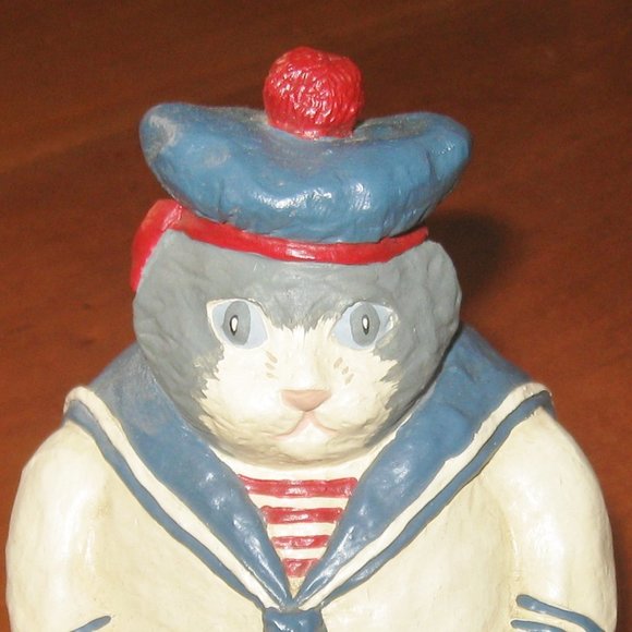 Meow! French Sailor Fat Cat Vintage Handcrafted Painted Pottery Cat Decor - Picture 5 of 8